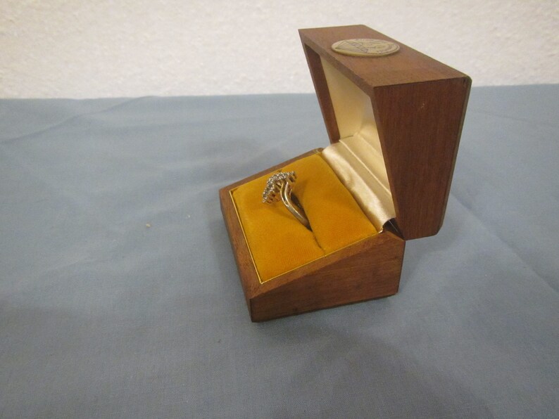 made in Japan Ellen Jay Diamonds box with fabric interior vintage Small Decorative Wood RING BOX