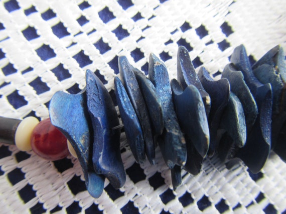 vintage NECKLACE with small black beads , blue an… - image 4