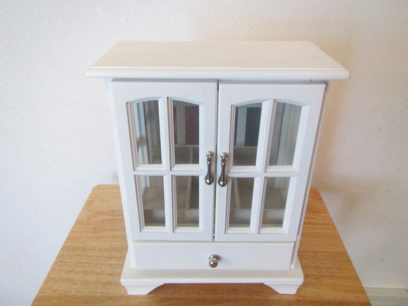 White Jewelry Box With 2 Doors And 1 Large Drawer Glass White Jewelry Box With 2 Doors And 1
