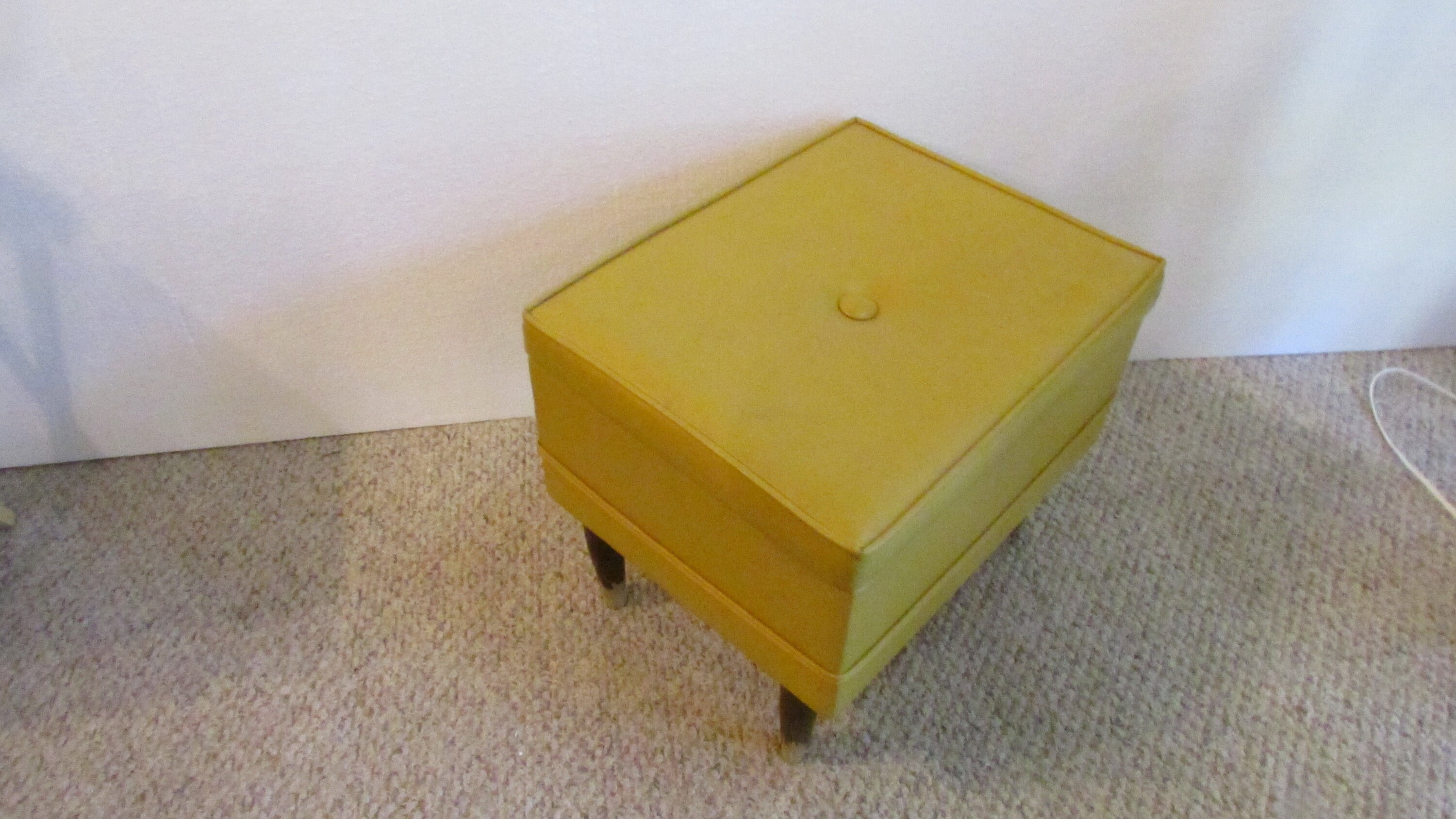 Footstool ottoman Sewing Chest 4 Wood Legs and Yellow Etsy