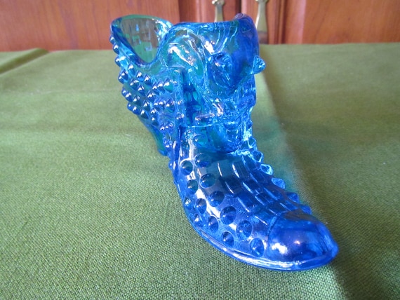 1950代製 FENTON フェントン キャットシューズ 靴 ホブネイル Vintage FENTON BLUE Hobnail Glass Shoe With Cats Head
