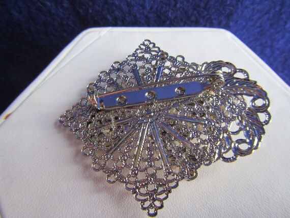 vintage SILVERTONE PIN BROOCH with Red Stones ; J… - image 3