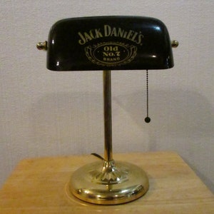 Jack Daniels Lamp,  Brass Bankers Lamp with Black JACK DANIELS Shade ,  Old No.7 lamp , Piano Lamp, Desk Light, Office lamp,