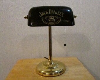 Jack Daniels Lamp,  Brass Bankers Lamp with Black JACK DANIELS Shade ,  Old No.7 lamp , Piano Lamp, Desk Light, Office lamp,