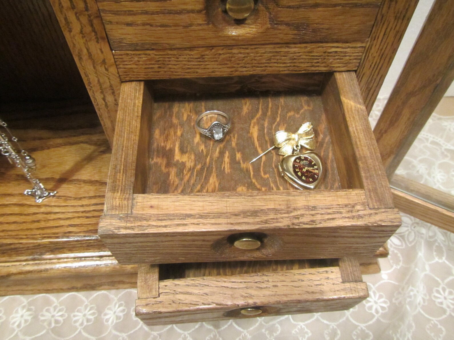 Oak Jewelry Box With 2 Glass Doors and 4 Drawers Wardrobe Etsy Ireland