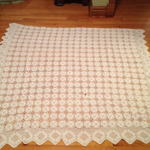 Handmade White Crochet Coverlet