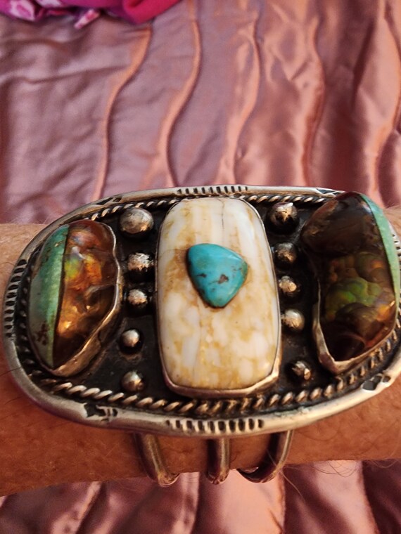 Turquoise & Fire Agate silver Bracelet - image 6