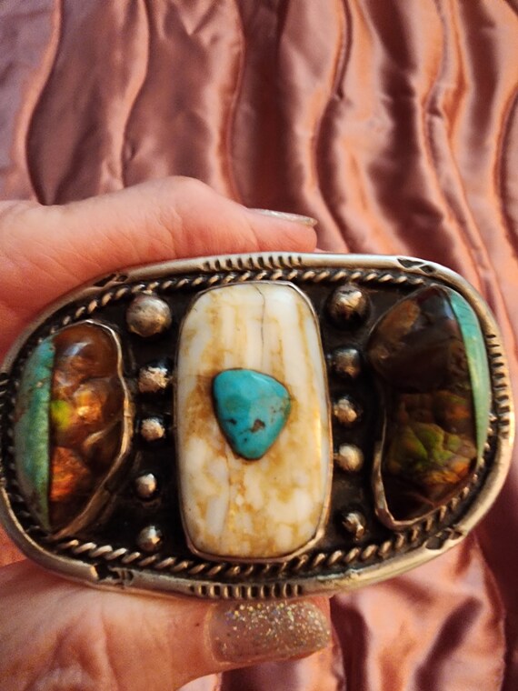Turquoise & Fire Agate silver Bracelet - image 2
