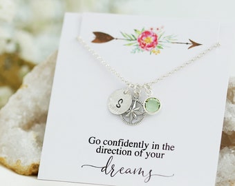 Personalized Graduation Necklace, Name Necklace, Silver Compass Necklace, College Graduation Gift for Her, Class of 2024, Senior Graduation