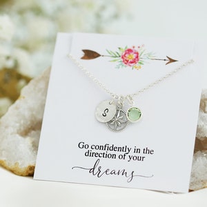 Personalized Graduation Necklace, Name Necklace, Silver Compass Necklace, College Graduation Gift for Her, Class of 2024, Senior Graduation