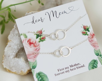 Mother Daughter Bracelet Set, Mom Birthday Gift, Sterling Silver Infinity Bracelet, Family Matching Bracelet for Two, Friendship Bracelet