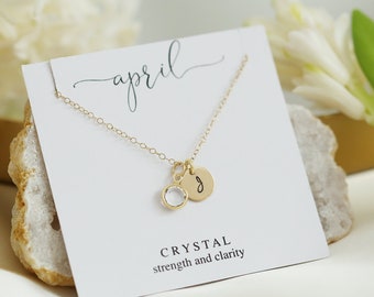 April Birthday Necklace, Custom Initial Necklace, Personalized Gold Disc, Gold Necklace, Personalized Gift for Her, Girlfriend Gift Jewelry