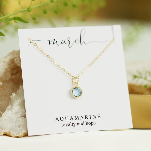 Personalized Gift for Her, March Birthday Gift, Aquamarine Birthstone Necklace, Gold Aqua Necklace, Minimal Aqua Charm, Birthstone Jewelry