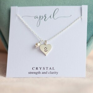 Silver Initial Heart Necklace, April Birthstone Necklace, Pearl Name Necklace, Simple Custom Necklace, Personalized Gift for Best Friend