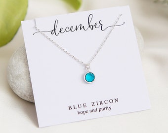 December Birthstone Necklace, Personalized Gift for Her, Sister Birthday Gift, Silver Blue Zircon Necklace, Personalized Jewelry for Women