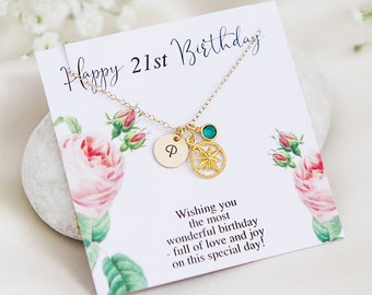 21st Birthday Girl, Birthstone Initial Necklace, 21st Birthday Daughter Necklace, 21st Birthday Gift, Personalised Gift for Her, Sister Gift