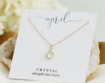 April Birthstone Necklace for Women, Crystal Birthstone Gift for Her, April Birthday Gift, Gold Necklace, Birthstone Jewelry, Gift for Aries