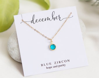 December Necklace, December Birthday Gift, Personalized Gift for Her, December Birthstone Necklace, Blue Zircon Crystal Charm, Gold Necklace