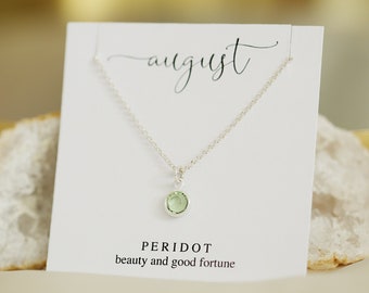 August Birthstone Necklace, Personalized Gift for Her, August Birthday Gift, Peridot Jewelry, Silver Crystal Necklace, Bridesmaid Gifts