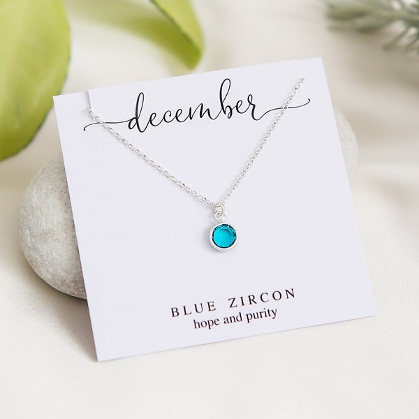 Collier avec pierre de naissance de décembre, cadeau personnalisé pour elle, cadeau d'anniversaire pour soeur, collier en argent avec zircon bleu, bijoux personnalisés pour femme
