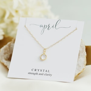 April Birthstone Necklace, Tiny Gold Crystal Charm, Birthday Gift