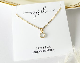 Personalized Gift, April Birthday Gift for Her, Crystal Birthstone Necklace, Tiny Gold Necklace, Crystal Charm Necklace, Birthstone Jewelry