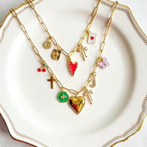Personalized Gold Charm Necklace, Custom Vintage Pendant, Chunky Chain Jewelry