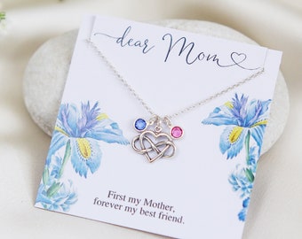 Mother and Daughter Necklace, Family Birthstone Necklace for Mom, Personalized Mother Gift, Silver Heart Necklace, Personalized Gift for Her