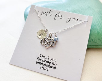 Unbiological Sister Necklace, Best Friend Gift, Personalized Gifts for Friend, Silver Initial Necklace, Birthstone Necklace, Bridesmaid Gift