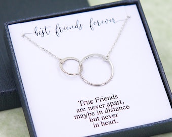 Friendship Necklace, Best Friend Gift, Silver Ring Necklace, Two Circle Necklace, Unbiological Sister Jewelry Gift, Handmade Jewelry