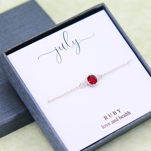 July Birthstone Bracelet, Birthday Gift, Birthstone Jewelry, Ruby Bracelet, Birthday Jewelry, Birthstone Gifts for Her, Best Friend Bracelet