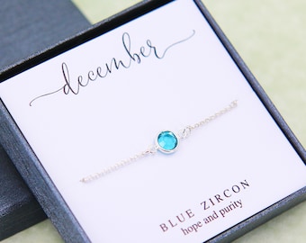 December Birthstone Bracelet, Birthday Gifts for Her, December Birthday Gift, Blue Zircon Bracelet, Sister Birthday Gift, Any Month charms