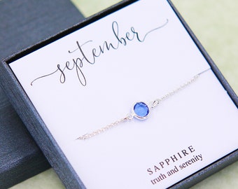 September Birthstone Bracelet For Women, Personalized Birthday Gift for Her, Sapphire Charm Bracelet Jewelry Gifts, Any month charm