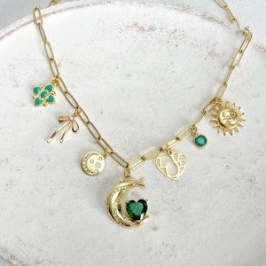 Customizable Gold Charm Necklace, Vintage Retro Style Jewelry, Statement Necklaces