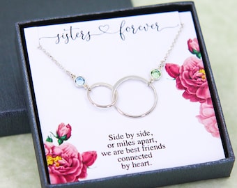 Personalized Gift for Sister, Birthstone Necklace for Women, Long Distance Friendship, Birthday Gift Ideas for Big Sister Little Sister