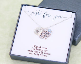 Unbiological Sister Necklace, Best Friend Gift, Personalized Gifts for Friend, Silver Initial Necklace, Birthstone Necklace, Bridesmaid Gift