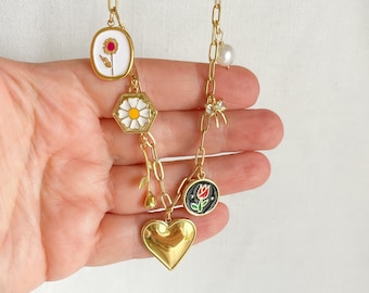 Costruisci la tua collana con fascino personalizzato, collana con fascino placcato oro, gioielli con fascino personalizzato vintage, collana con fascino personalizzabile, collana estiva