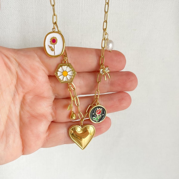 Build Your Own Custom Charm Necklace, Gold Plated Charm Necklace, Vintage Custom Charm Jewelry, Customizable Charm Necklace, Summer Necklace