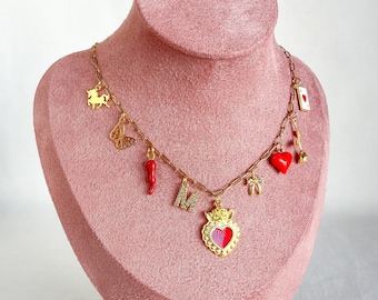 Collier à breloques multicolores, choisissez vos breloques, gros collier de style vintage, créez votre propre collier à breloques personnalisé, collier à breloques pour femme