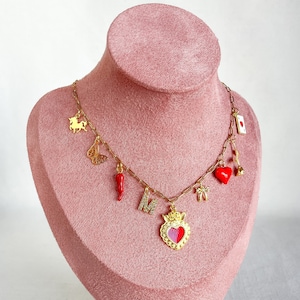 Gold Charm Necklace, Vintage Style Chunky Collier, Personalized Jewelry