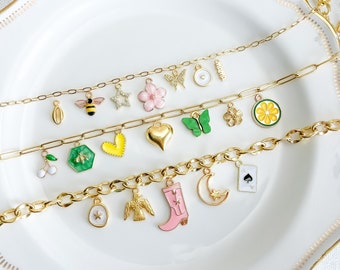 Construya su propio collar de encanto personalizado, diseñe su propio collar de encanto de oro personalizado, collar grueso de estilo vintage, regalos personalizados para ella