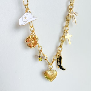 Collier à breloques en or personnalisé, créez votre propre collier de style vintage, bijoux pendentif cow-girl