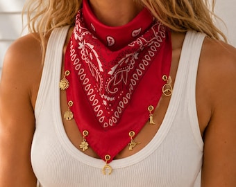 Personalized Bandana Necklace, Custom Charm Scarf Necklace, Western Charms Jewelry, Country Concert Accessory