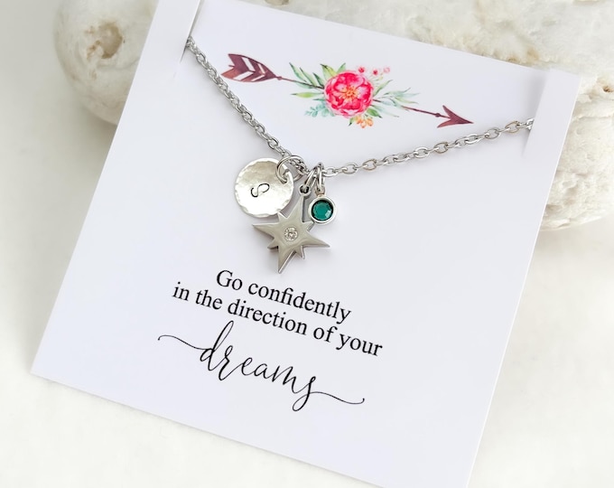 Personalized Compass Graduation Necklace, Custom Initial Charm, College Graduation Gift for Her