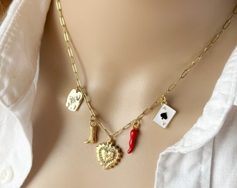 Collar de encanto personalizable, collar de encanto de oro personalizado, joyería de festival única, diseña tu propio collar de encanto personalizado, elige tus encantos