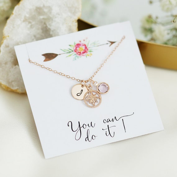 Rose Gold Compass Necklace Graduation Gift for Her College - Etsy