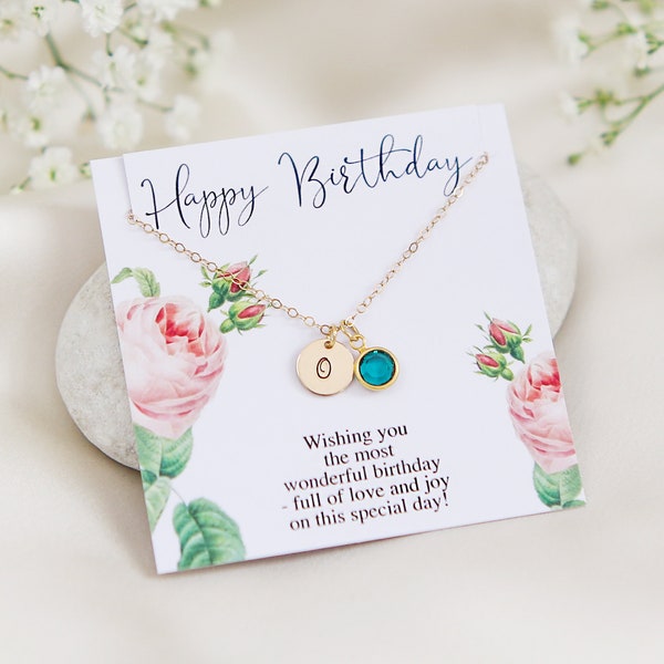 Birthstone Initial Necklace in Gold, Birthday Gifts for Women, Minimal Letter Necklace, Personalized Jewelry for Her, Born in December