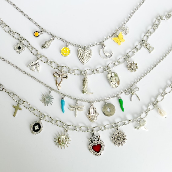 Custom Charm Necklace, Personalized Silver Pendant, Vintage Style Chunky Jewelry