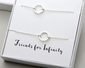 Friendship Bracelet for Two, Two Best Friend Gifts, Infinity Bracelet for Sister, Sterling Silver Ring Bracelet, Matching Jewelry for Her