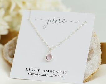 June Birthstone Charm Necklace, Dainty Necklace, June Birthday Gift for Her, Light Amethyst Necklace, Personalized Jewelry, Best Friend Gift